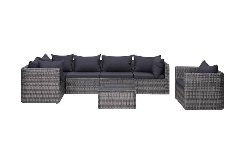 Trädgårdssoffa med dynor & kuddar 7 delar konstrotting grå - Grå - Utemöbler - Loungemöbler - Loungegrupp & Loungeset