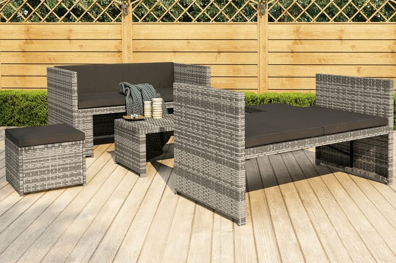 Trädgårdssoffa med dynor 5 delar konstrotting grå - Grå - Utemöbler - Loungemöbler - Loungegrupp & Loungeset