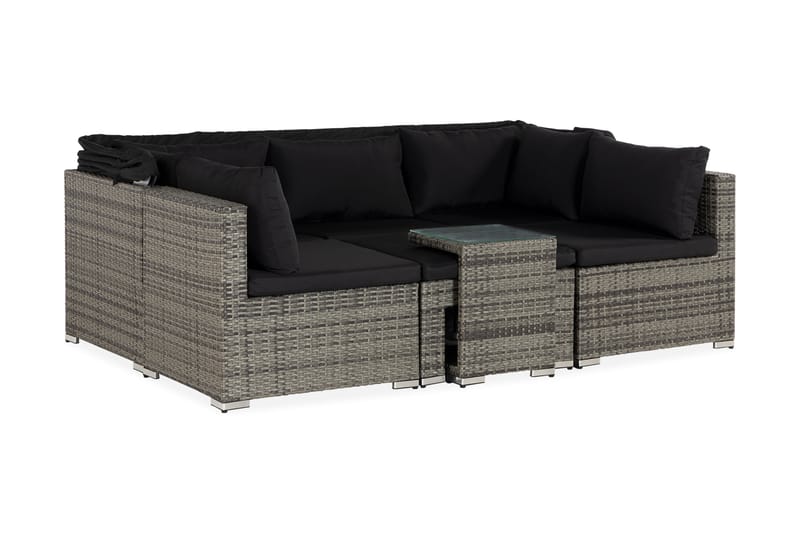 Vesterby Loungegrupp Utomhus – 5-sits Loungegrupp utesoffa med tak i Konstrotting för Trädgård - Grå / Svarta dynor - Utemöbler - Loungemöbler - Loungegrupp & Loungeset