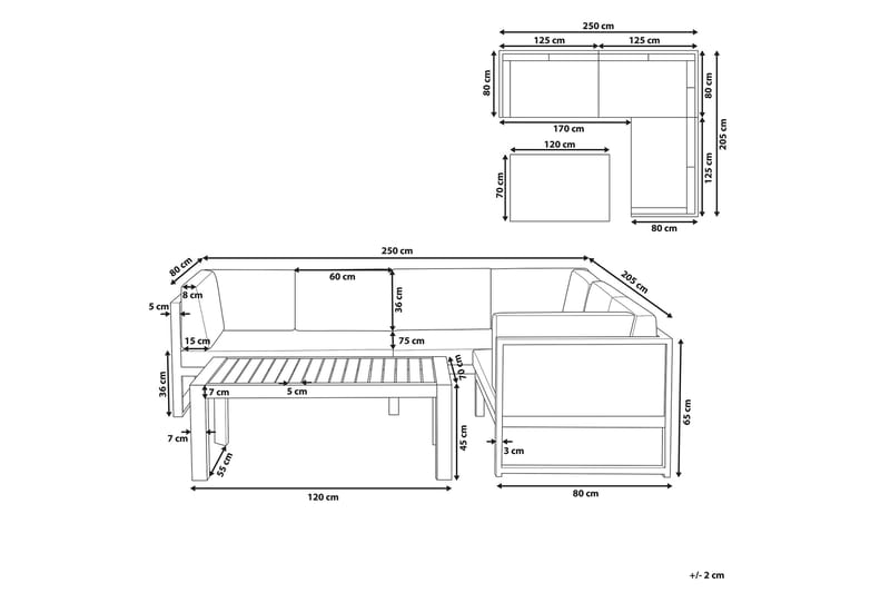 Vinci Loungegrupp Utomhus 120 cm - Grå - Utemöbler - Loungemöbler - Loungegrupp & Loungeset