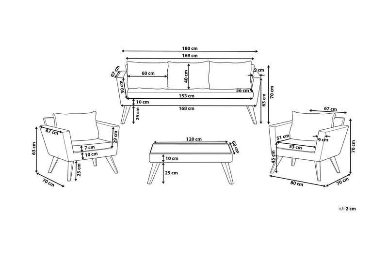 Vittoria xl  Loungegrupp Utomhus 120 cm - Trä/Natur - Utemöbler - Loungemöbler - Loungegrupp & Loungeset