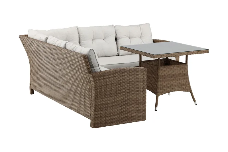 Watford Hörnsoffa Utomhus med Utebord - Brun/Natur - Utemöbler - Loungemöbler - Loungegrupp & Loungeset