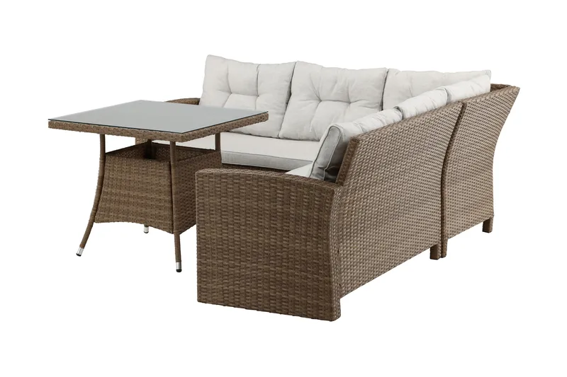 Watford Hörnsoffa Utomhus med Utebord - Brun/Natur - Utemöbler - Loungemöbler - Loungegrupp & Loungeset