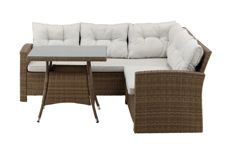 Watford Hörnsoffa Utomhus med Utebord - Brun/Natur - Utemöbler - Loungemöbler - Loungegrupp & Loungeset