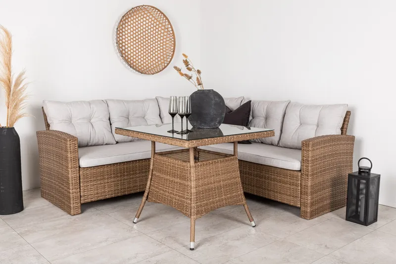 Watford Hörnsoffa Utomhus med Utebord - Brun/Natur - Utemöbler - Loungemöbler - Loungegrupp & Loungeset