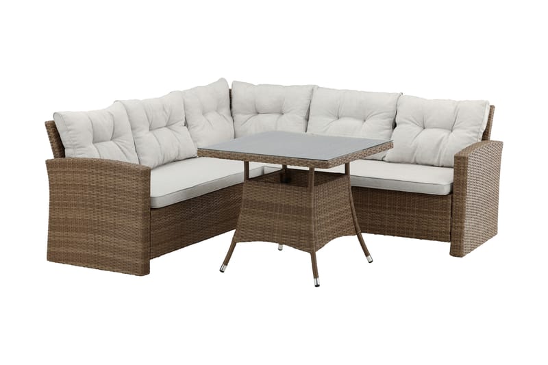 Watford Hörnsoffa Utomhus med Utebord - Brun/Natur - Utemöbler - Loungemöbler - Loungegrupp & Loungeset