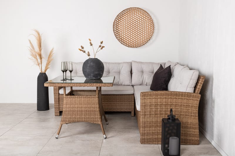 Watford Hörnsoffa Utomhus med Utebord - Brun/Natur - Utemöbler - Loungemöbler - Loungegrupp & Loungeset