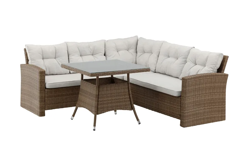 Watford Hörnsoffa Utomhus med Utebord - Brun/Natur - Utemöbler - Loungemöbler - Loungegrupp & Loungeset