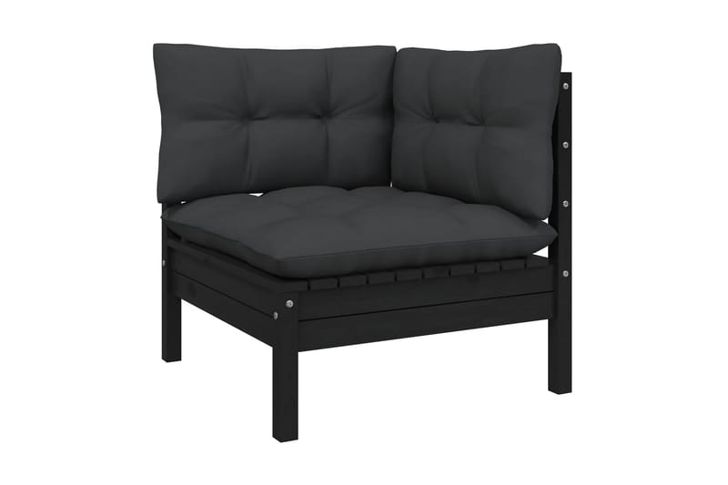 806632 TrädgårdsHörnsoffa Utomhus med kuddar vit massiv furu - Svart - Utemöbler - Loungemöbler - Loungesoffa