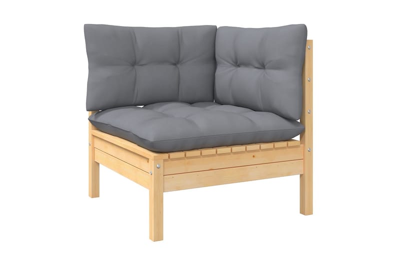 Hörnsoffa Utomhus med gråa dynor massiv furu - Grå - Utemöbler - Loungemöbler - Loungesoffa