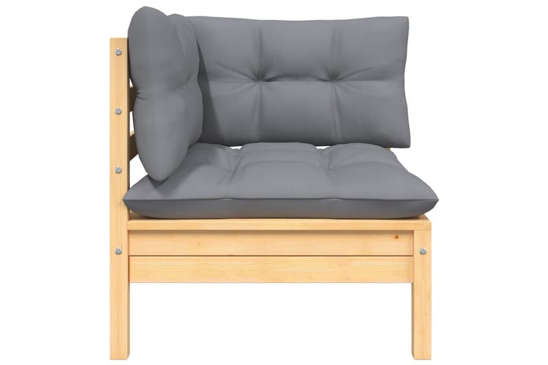 Hörnsoffa Utomhus med gråa dynor massiv furu - Grå - Utemöbler - Loungemöbler - Loungesoffa