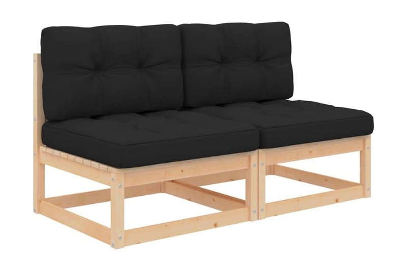 Mittensoffor 2 st med dynor massiv furu - Grå - Utemöbler - Loungemöbler - Loungesoffa
