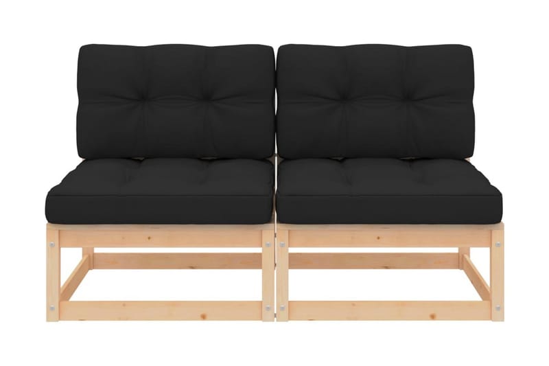 Mittensoffor 2 st med dynor massiv furu - Grå - Utemöbler - Loungemöbler - Loungesoffa