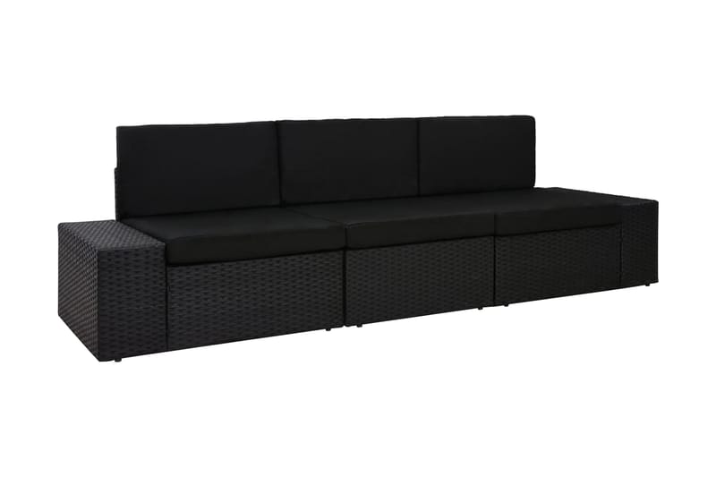 Modulsoffa Utomhus 3-sits konstrotting svart - Svart - Utemöbler - Loungemöbler - Loungesoffa