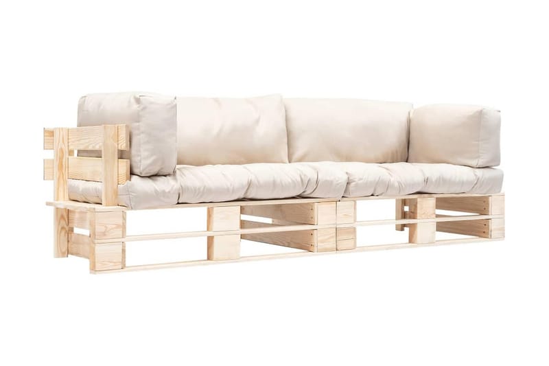 Pallsoffa Utomhus 2 delar med sandfärgade dynor furu - Beige - Utemöbler - Loungemöbler - Loungesoffa