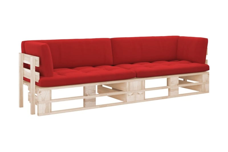 Pallsoffa Utomhus 2-sits med dynor impregnerad furu - Brun - Utemöbler - Loungemöbler - Loungesoffa
