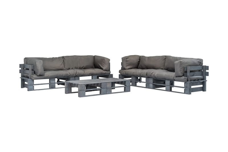 Pallsoffa Utomhus med dynor 6 delar trä grå - Grå - Utemöbler - Loungemöbler - Loungesoffa