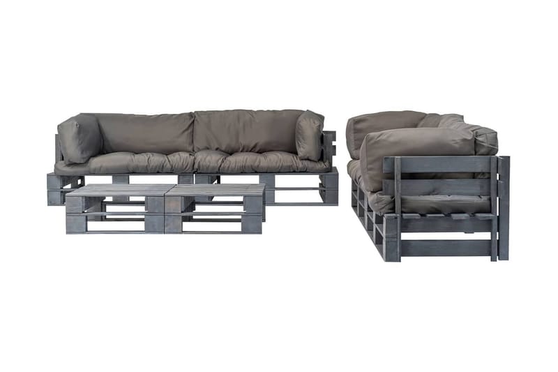 Pallsoffa Utomhus med dynor 6 delar trä grå - Grå - Utemöbler - Loungemöbler - Loungesoffa