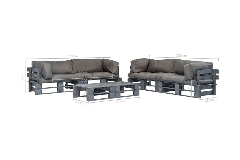 Pallsoffa Utomhus med dynor 6 delar trä grå - Grå - Utemöbler - Loungemöbler - Loungesoffa