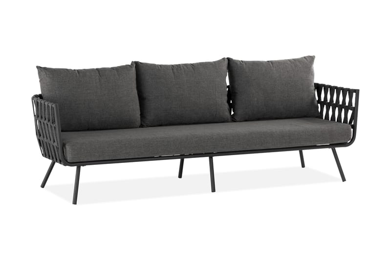 Sandina 3-sits Utesoffa – Soffa ute med avtagbar klädsel - Svart / Grå - Utemöbler - Loungemöbler - Loungesoffa