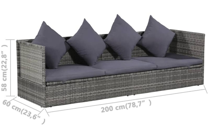 Solsäng 200x60 cm konstrotting grå - Grå - Utemöbler - Loungemöbler - Loungesoffa
