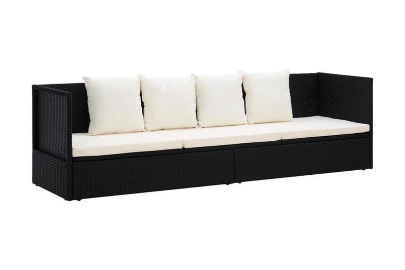 Solsäng med dyna & kuddar konstrotting svart - Svart - Utemöbler - Loungemöbler - Loungesoffa
