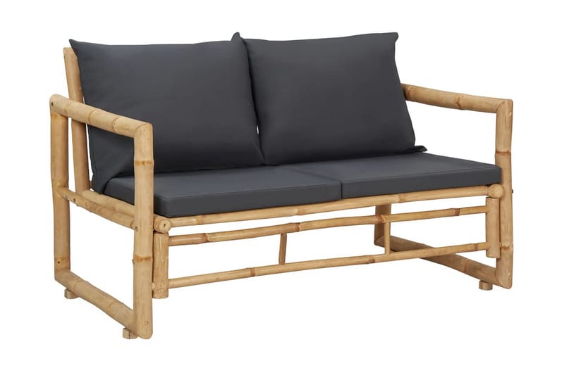 Trädgårdsbänk med dynor 115 cm bambu - Grå - Loungesoffa - Soffa balkong - Utesoffa