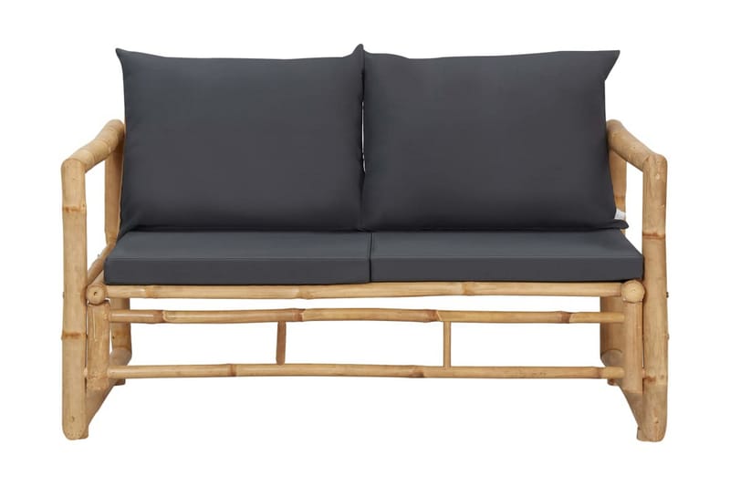 Trädgårdsbänk med dynor 115 cm bambu - Grå - Loungesoffa - Soffa balkong - Utesoffa