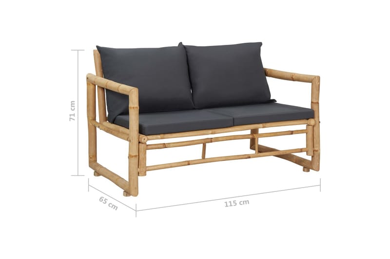 Trädgårdsbänk med dynor 115 cm bambu - Grå - Loungesoffa - Soffa balkong - Utesoffa