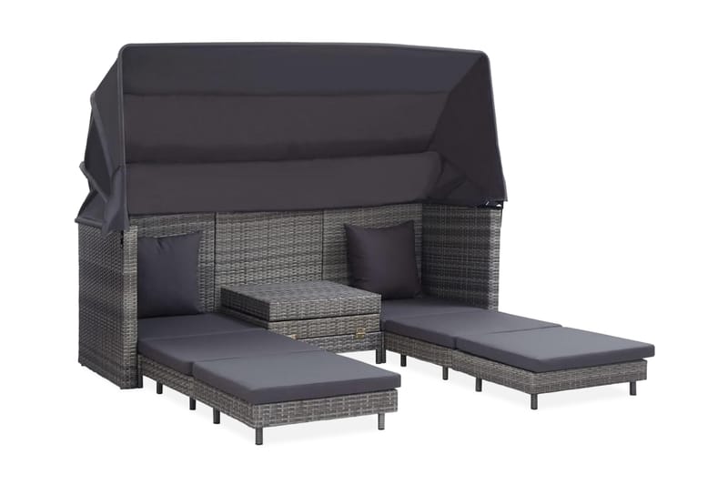 Trädgårdssäng 3-sits förlängningsbar med tak konstrotting gr - Grå - Utemöbler - Loungemöbler - Loungesoffa