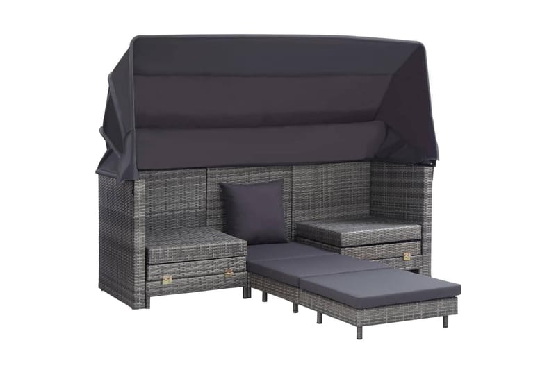 Trädgårdssäng 3-sits förlängningsbar med tak konstrotting gr - Grå - Utemöbler - Loungemöbler - Loungesoffa