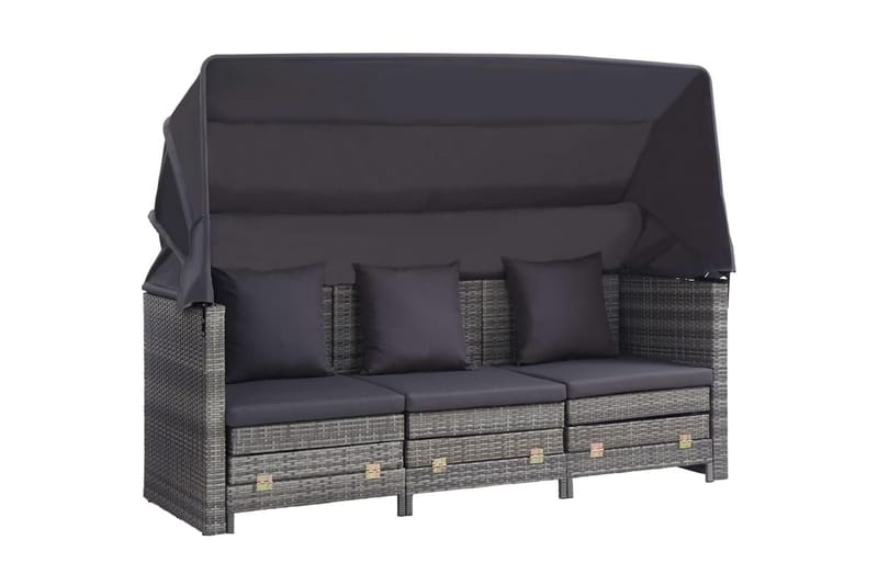Trädgårdssäng 3-sits förlängningsbar med tak konstrotting gr - Grå - Utemöbler - Loungemöbler - Loungesoffa