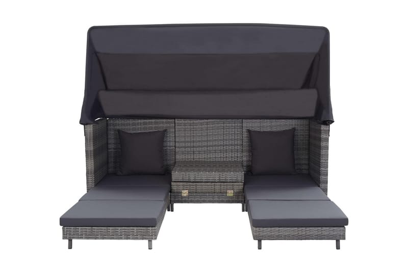 Trädgårdssäng 3-sits förlängningsbar med tak konstrotting gr - Grå - Utemöbler - Loungemöbler - Loungesoffa