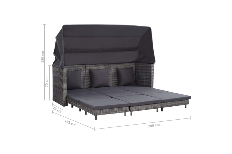 Trädgårdssäng 3-sits förlängningsbar med tak konstrotting gr - Grå - Utemöbler - Loungemöbler - Loungesoffa