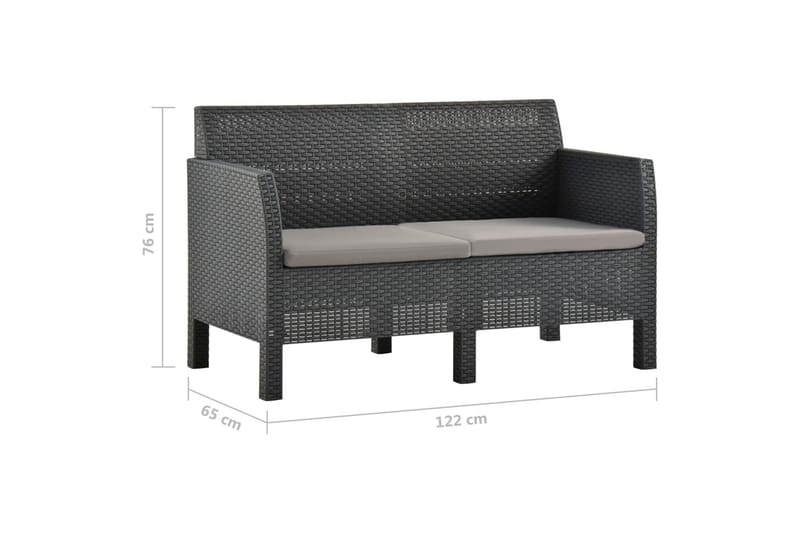 Trädgårdssoffa 2-sits m. kuddar antracit PP-rotting - Grå - Utemöbler - Loungemöbler - Loungesoffa
