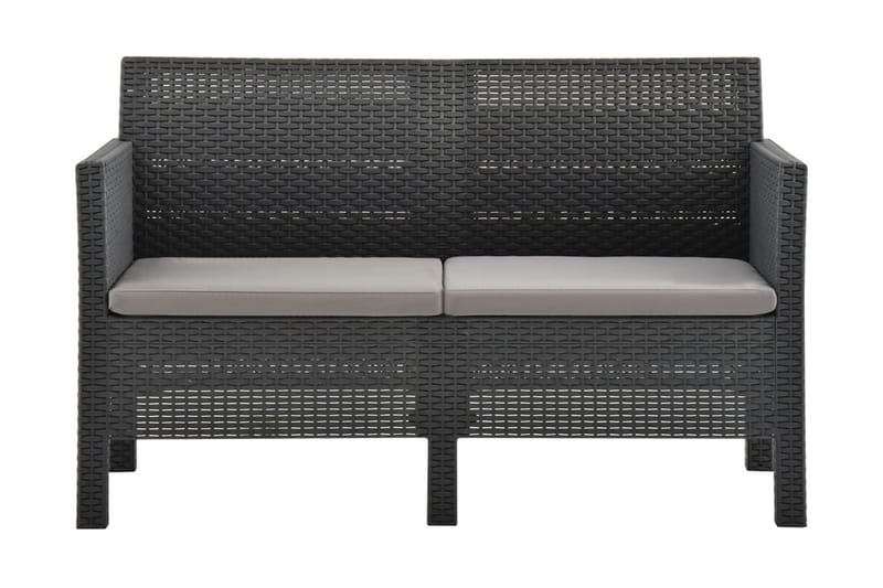 Trädgårdssoffa 2-sits m. kuddar antracit PP-rotting - Grå - Utemöbler - Loungemöbler - Loungesoffa
