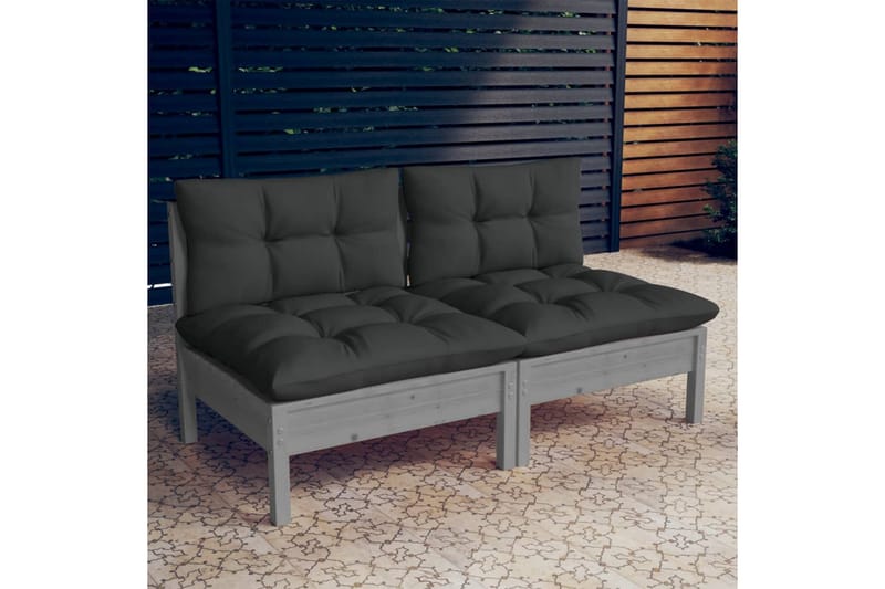 Trädgårdssoffa 2-sits med antracit dynor massiv furu - Mörkgrå - Utemöbler - Loungemöbler - Loungesoffa