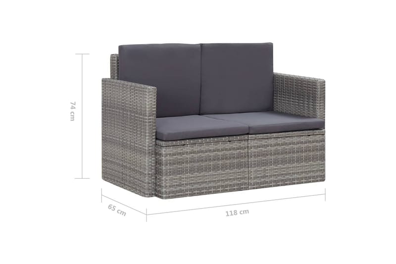 Trädgårdssoffa 2-sits med dynor grå konstrotting - Grå - Utemöbler - Loungemöbler - Loungesoffa