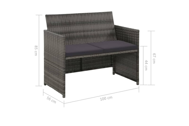 Trädgårdssoffa 2-sits med dynor konstrotting grå - Grå - Utemöbler - Loungemöbler - Loungesoffa