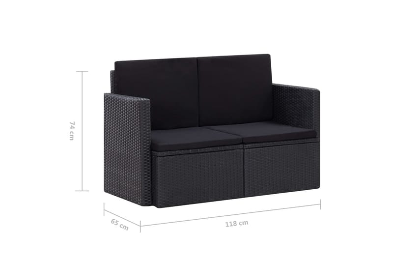 Trädgårdssoffa 2-sits med dynor konstrotting svart - Svart - Utemöbler - Loungemöbler - Loungesoffa