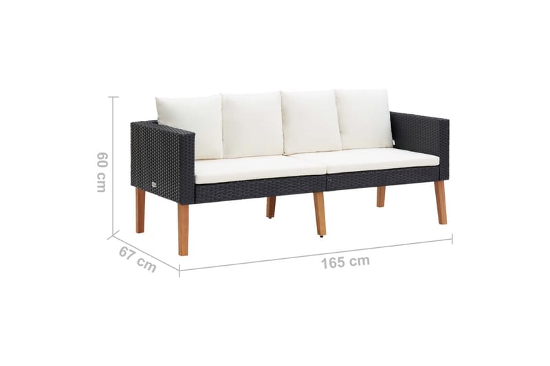 Trädgårdssoffa 2-sits med dynor konstrotting svart - Svart - Utemöbler - Loungemöbler - Loungesoffa