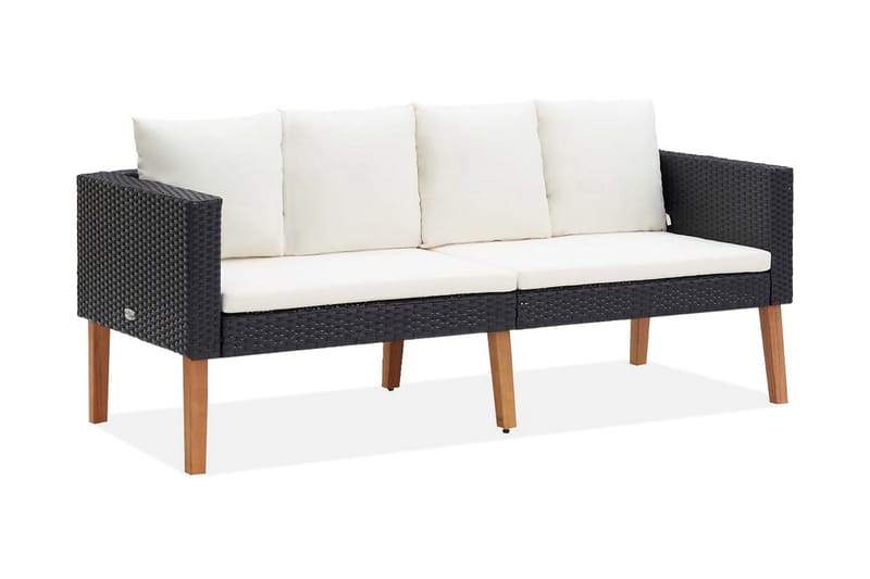 Trädgårdssoffa 2-sits med dynor konstrotting svart - Svart - Utemöbler - Loungemöbler - Loungesoffa