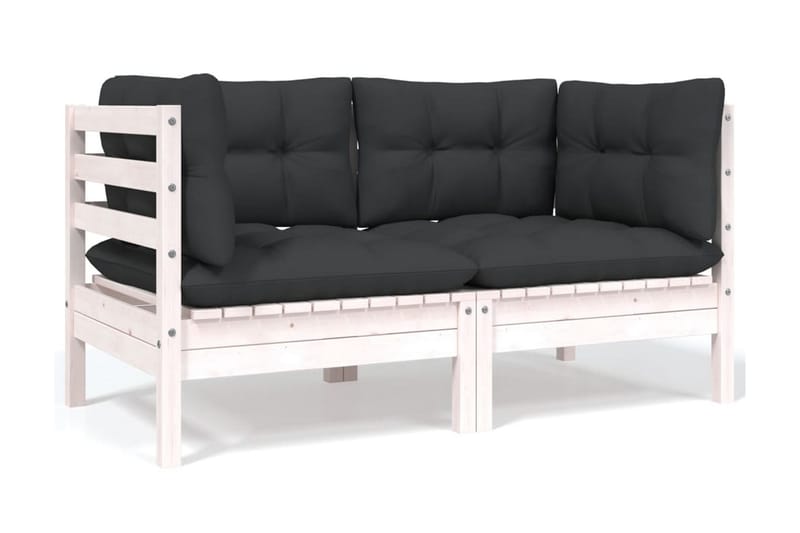 Trädgårdssoffa 2-sits med dynor vit massiv furu - Vit - Utemöbler - Loungemöbler - Loungesoffa