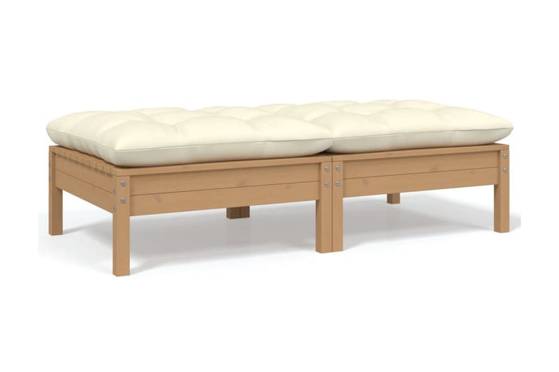 Trädgårdssoffa 2-sits med gräddvita dynor massiv furu - Brun - Utemöbler - Loungemöbler - Loungesoffa