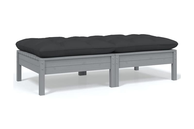 Trädgårdssoffa 2-sits med grå dynor massiv furu - Grå - Utemöbler - Loungemöbler - Loungesoffa