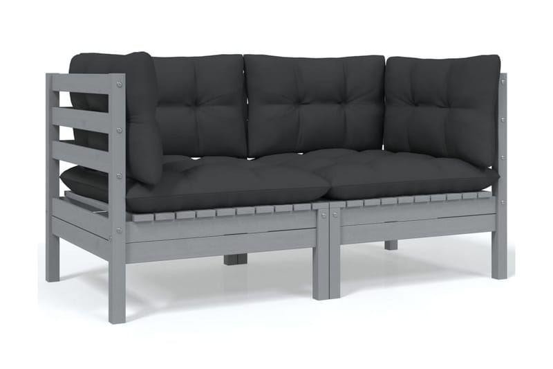 Trädgårdssoffa 2-sits med grå dynor massiv furu - Grå - Utemöbler - Loungemöbler - Loungesoffa