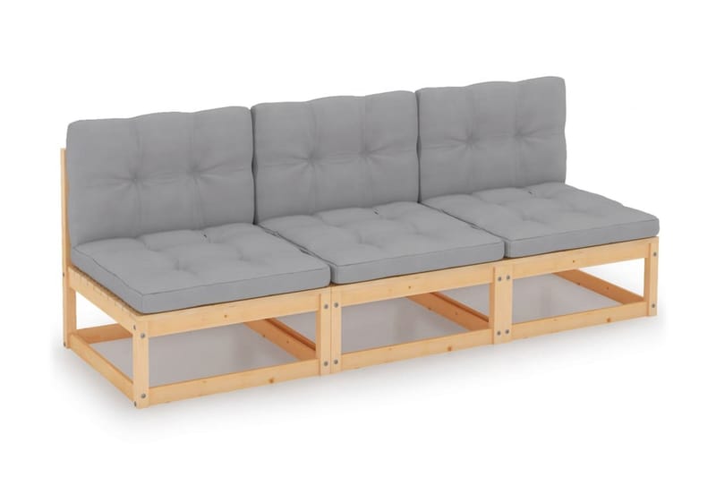 Trädgårdssoffa 3-sits med dynor massiv furu - Grå - Utemöbler - Loungemöbler - Loungesoffa