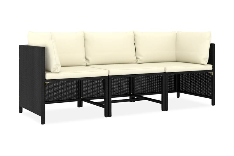 Trädgårdssoffa 3-sits med dynor svart konstrotting - Svart - Utemöbler - Loungemöbler - Loungesoffa