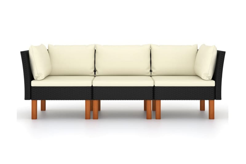 Trädgårdssoffa 3-sits med dynor svart konstrotting - Svart - Utemöbler - Loungemöbler - Loungesoffa