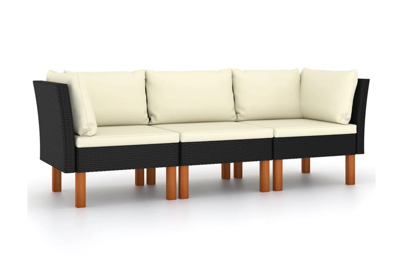 Trädgårdssoffa 3-sits med dynor svart konstrotting - Svart - Utemöbler - Loungemöbler - Loungesoffa